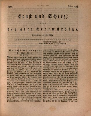 Ernst und Scherz oder Der alte Freimüthige Donnerstag 20. März 1817