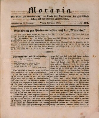Moravia Donnerstag 30. Dezember 1841