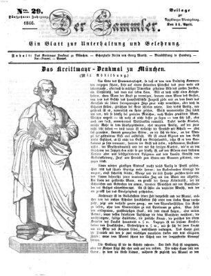 Der Sammler (Augsburger Abendzeitung) Samstag 11. April 1846