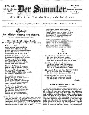 Der Sammler (Augsburger Abendzeitung) Samstag 19. Juni 1847