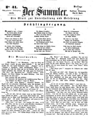 Der Sammler (Augsburger Abendzeitung) Samstag 21. April 1849
