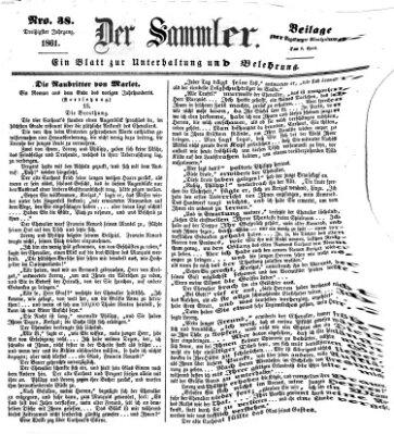 Der Sammler (Augsburger Abendzeitung) Samstag 6. April 1861