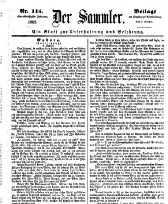 Der Sammler (Augsburger Abendzeitung) Donnerstag 2. Oktober 1862