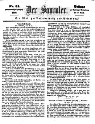 Der Sammler (Augsburger Abendzeitung) Samstag 18. August 1866
