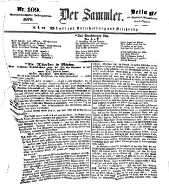 Der Sammler (Augsburger Abendzeitung) Donnerstag 6. Oktober 1870