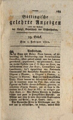 Göttingische gelehrte Anzeigen (Göttingische Zeitungen von gelehrten Sachen) Montag 1. Februar 1802