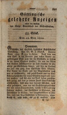 Göttingische gelehrte Anzeigen (Göttingische Zeitungen von gelehrten Sachen) Montag 28. Mai 1804