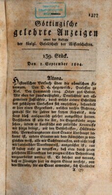 Göttingische gelehrte Anzeigen (Göttingische Zeitungen von gelehrten Sachen) Samstag 1. September 1804