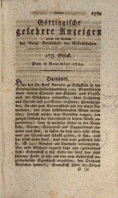 Göttingische gelehrte Anzeigen (Göttingische Zeitungen von gelehrten Sachen) Donnerstag 8. November 1804