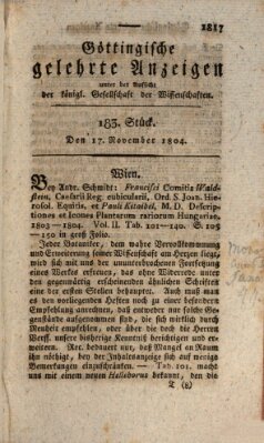 Göttingische gelehrte Anzeigen (Göttingische Zeitungen von gelehrten Sachen) Samstag 17. November 1804