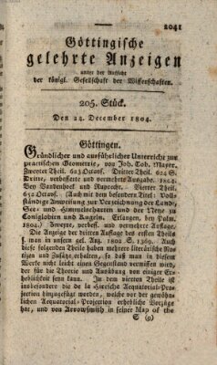 Göttingische gelehrte Anzeigen (Göttingische Zeitungen von gelehrten Sachen) Montag 24. Dezember 1804