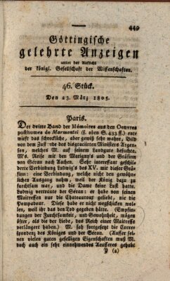 Göttingische gelehrte Anzeigen (Göttingische Zeitungen von gelehrten Sachen) Samstag 23. März 1805