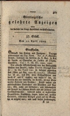 Göttingische gelehrte Anzeigen (Göttingische Zeitungen von gelehrten Sachen) Donnerstag 11. April 1805