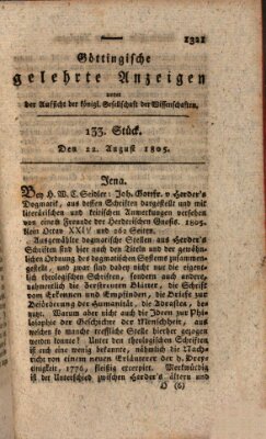 Göttingische gelehrte Anzeigen (Göttingische Zeitungen von gelehrten Sachen) Donnerstag 22. August 1805