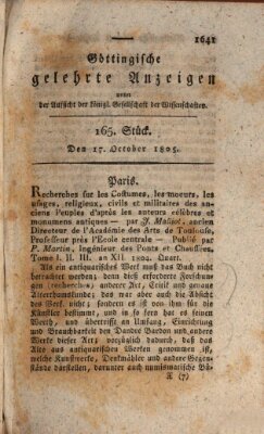 Göttingische gelehrte Anzeigen (Göttingische Zeitungen von gelehrten Sachen) Donnerstag 17. Oktober 1805