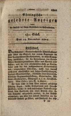 Göttingische gelehrte Anzeigen (Göttingische Zeitungen von gelehrten Sachen) Donnerstag 14. November 1805