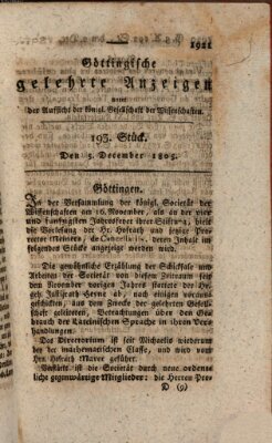 Göttingische gelehrte Anzeigen (Göttingische Zeitungen von gelehrten Sachen) Donnerstag 5. Dezember 1805