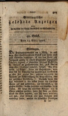 Göttingische gelehrte Anzeigen (Göttingische Zeitungen von gelehrten Sachen) Samstag 15. März 1806
