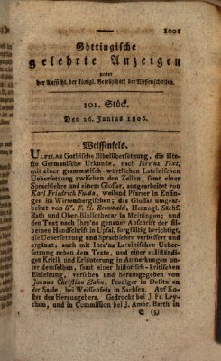 Göttingische gelehrte Anzeigen (Göttingische Zeitungen von gelehrten Sachen) Donnerstag 26. Juni 1806