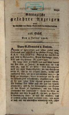 Göttingische gelehrte Anzeigen (Göttingische Zeitungen von gelehrten Sachen) Samstag 5. Juli 1806