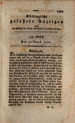 Göttingische gelehrte Anzeigen (Göttingische Zeitungen von gelehrten Sachen) Samstag 30. August 1806