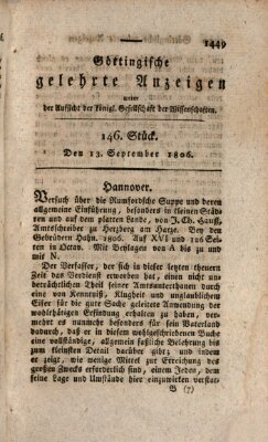 Göttingische gelehrte Anzeigen (Göttingische Zeitungen von gelehrten Sachen) Samstag 13. September 1806