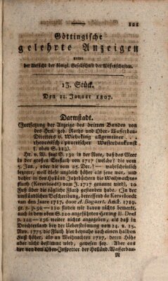 Göttingische gelehrte Anzeigen (Göttingische Zeitungen von gelehrten Sachen) Donnerstag 22. Januar 1807