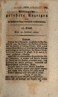 Göttingische gelehrte Anzeigen (Göttingische Zeitungen von gelehrten Sachen) Samstag 31. Januar 1807