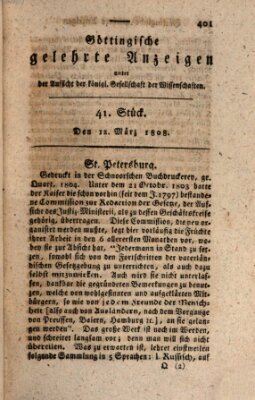 Göttingische gelehrte Anzeigen (Göttingische Zeitungen von gelehrten Sachen) Samstag 12. März 1808