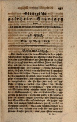 Göttingische gelehrte Anzeigen (Göttingische Zeitungen von gelehrten Sachen) Samstag 19. März 1808