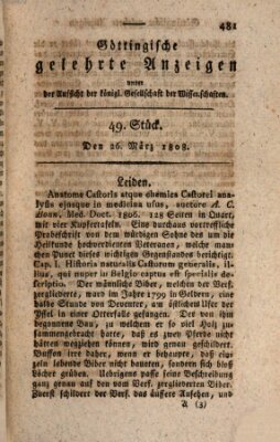 Göttingische gelehrte Anzeigen (Göttingische Zeitungen von gelehrten Sachen) Samstag 26. März 1808