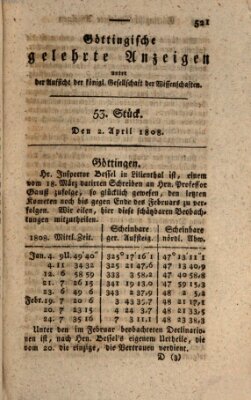 Göttingische gelehrte Anzeigen (Göttingische Zeitungen von gelehrten Sachen) Samstag 2. April 1808