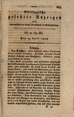 Göttingische gelehrte Anzeigen (Göttingische Zeitungen von gelehrten Sachen) Montag 25. April 1808