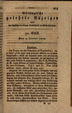 Göttingische gelehrte Anzeigen (Göttingische Zeitungen von gelehrten Sachen) Donnerstag 9. Juni 1808