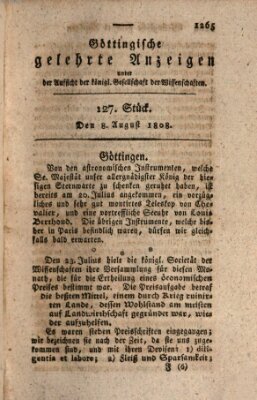 Göttingische gelehrte Anzeigen (Göttingische Zeitungen von gelehrten Sachen) Montag 8. August 1808