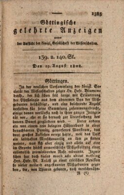 Göttingische gelehrte Anzeigen (Göttingische Zeitungen von gelehrten Sachen) Montag 29. August 1808