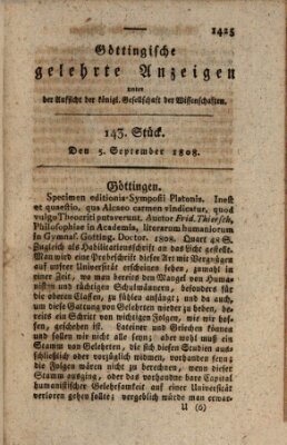 Göttingische gelehrte Anzeigen (Göttingische Zeitungen von gelehrten Sachen) Montag 5. September 1808