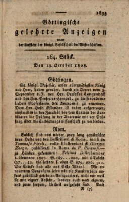 Göttingische gelehrte Anzeigen (Göttingische Zeitungen von gelehrten Sachen) Donnerstag 13. Oktober 1808