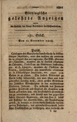Göttingische gelehrte Anzeigen (Göttingische Zeitungen von gelehrten Sachen) Samstag 12. November 1808