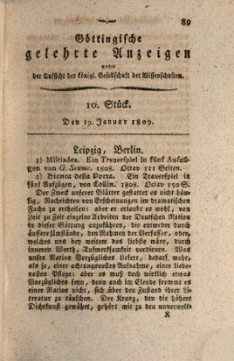 Göttingische gelehrte Anzeigen (Göttingische Zeitungen von gelehrten Sachen) Donnerstag 19. Januar 1809