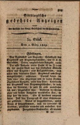 Göttingische gelehrte Anzeigen (Göttingische Zeitungen von gelehrten Sachen) Donnerstag 2. März 1809