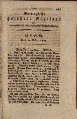 Göttingische gelehrte Anzeigen (Göttingische Zeitungen von gelehrten Sachen) Montag 20. März 1809