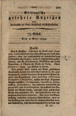 Göttingische gelehrte Anzeigen (Göttingische Zeitungen von gelehrten Sachen) Montag 8. Mai 1809