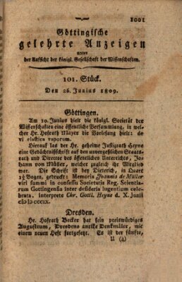 Göttingische gelehrte Anzeigen (Göttingische Zeitungen von gelehrten Sachen) Montag 26. Juni 1809