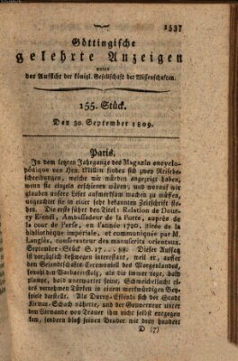 Göttingische gelehrte Anzeigen (Göttingische Zeitungen von gelehrten Sachen) Samstag 30. September 1809