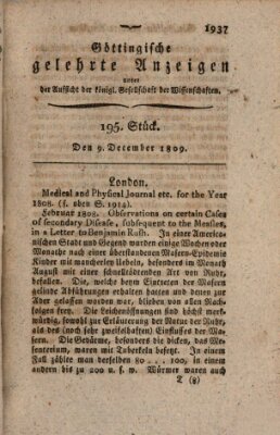 Göttingische gelehrte Anzeigen (Göttingische Zeitungen von gelehrten Sachen) Samstag 9. Dezember 1809