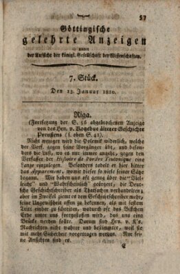 Göttingische gelehrte Anzeigen (Göttingische Zeitungen von gelehrten Sachen) Samstag 13. Januar 1810
