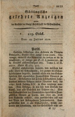 Göttingische gelehrte Anzeigen (Göttingische Zeitungen von gelehrten Sachen) Samstag 28. Juli 1810