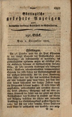 Göttingische gelehrte Anzeigen (Göttingische Zeitungen von gelehrten Sachen) Samstag 1. Dezember 1810
