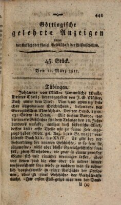 Göttingische gelehrte Anzeigen (Göttingische Zeitungen von gelehrten Sachen) Donnerstag 21. März 1811
